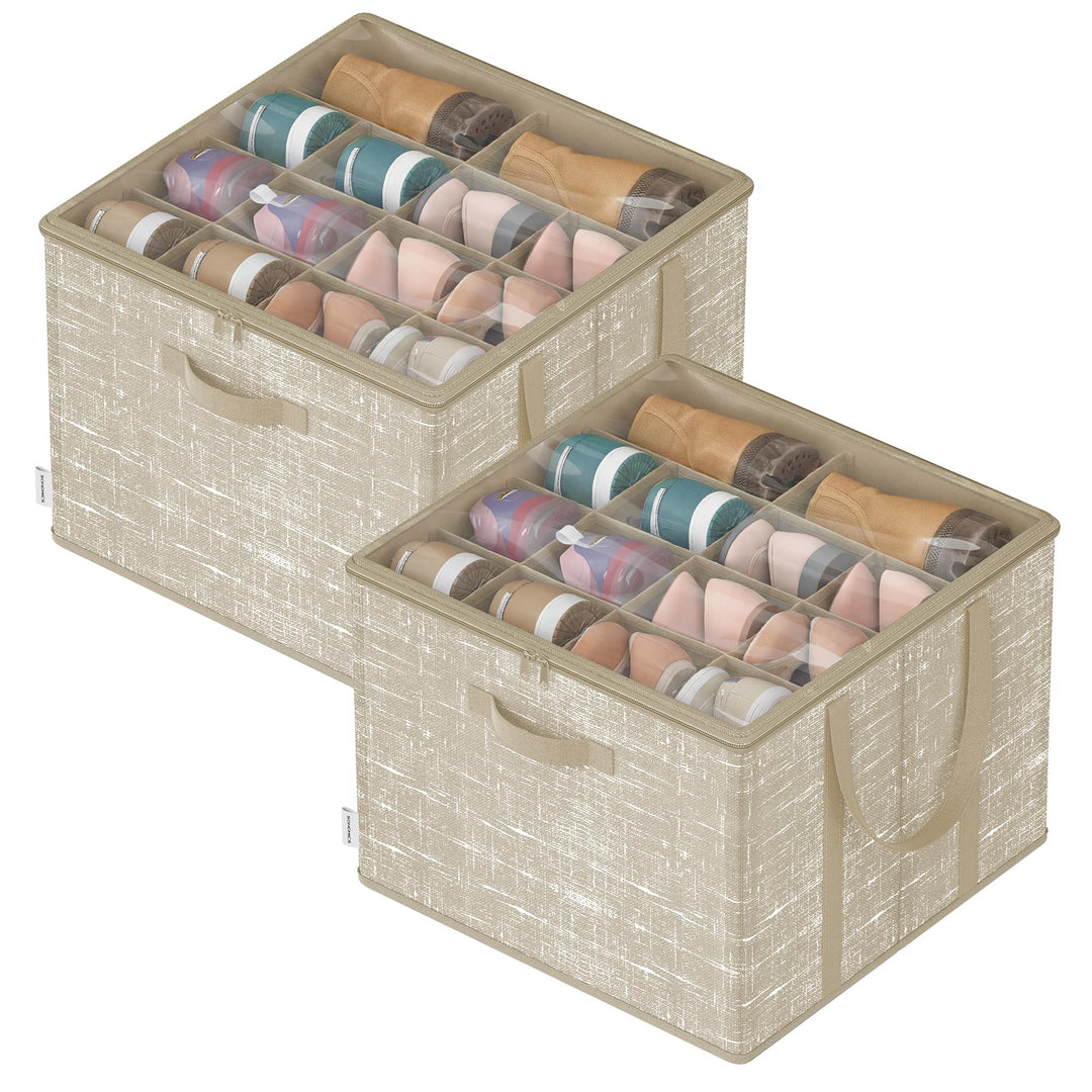 SONGMICS Schuh-Organizer, 2er Set, jeder für bis zu 16 Paar Schuhe, Schuhaufbewahrung, Griffe, trans