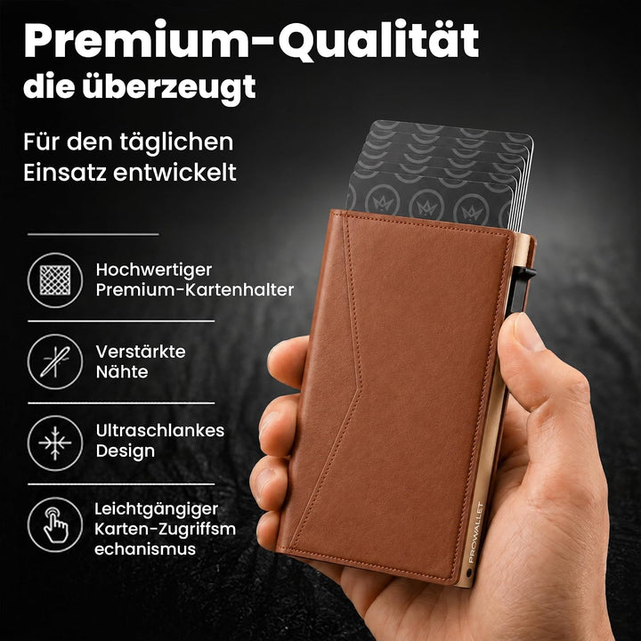 ProWallet Slim Kartenhalter - 8 Karten + Geldscheine - RFID Kreditkartenetui Slim Braun, Slim Braun