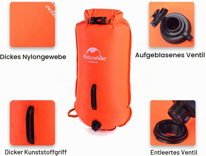 Naturehike Aufblasbarer Trockensack, 18L Wasserdichter Rucksack mit 2 Luftkammern für Open Water Sch
