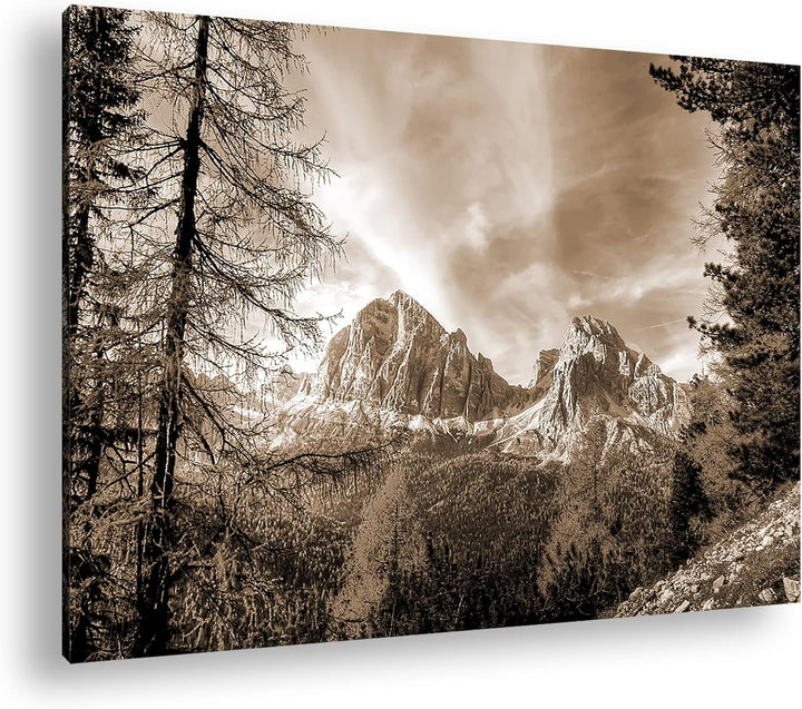 Traumhafte Berglandschaft der Dolomiten Format: 80x60 als Leinwand, Effekt: Sepia, Motiv fertig gera