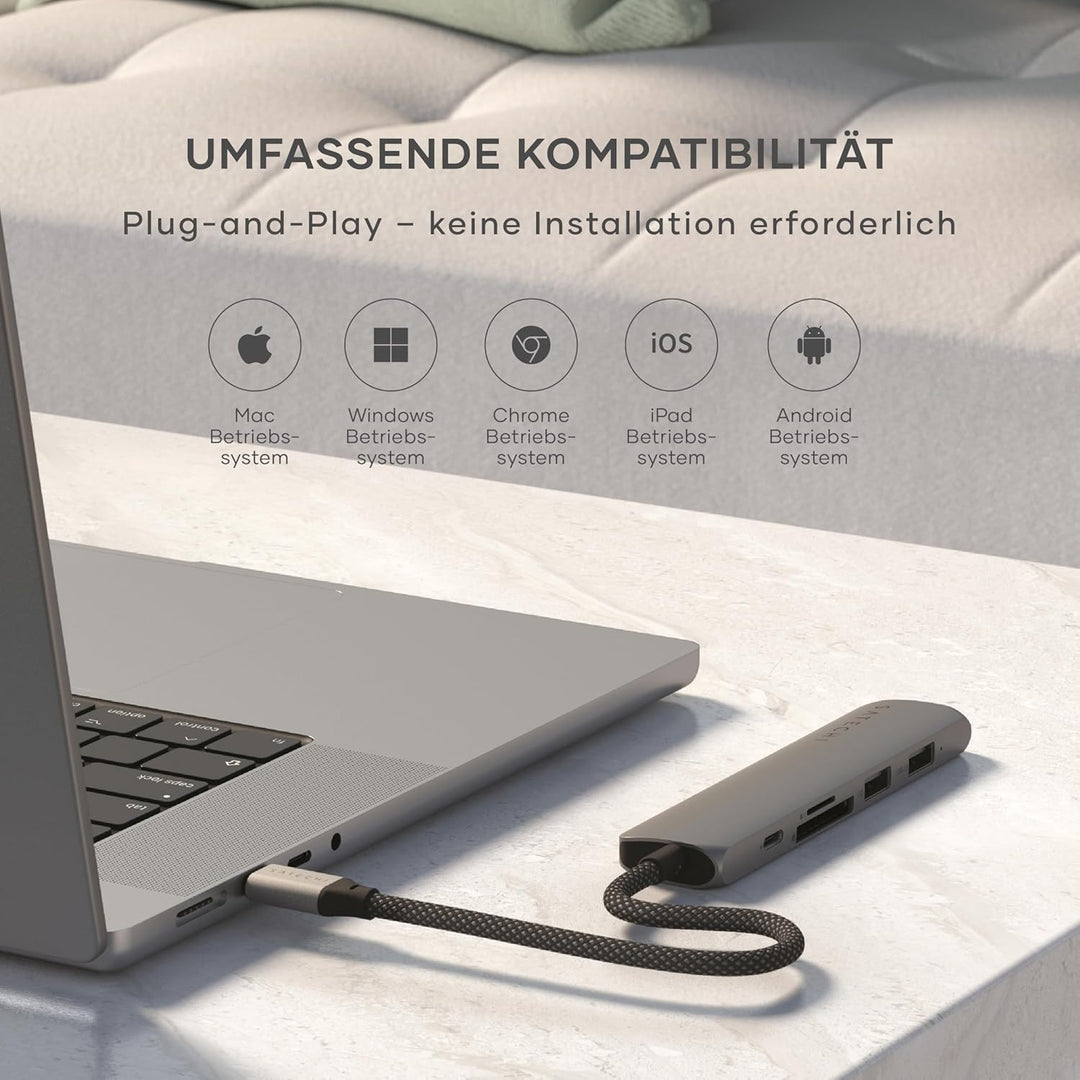SATECHI 6-in-1 USB-C Hub & Multiport, HDMI 4K mit 60Hz, 100W PD, 2X USB-A, SD/MicroSD – Für MacBook