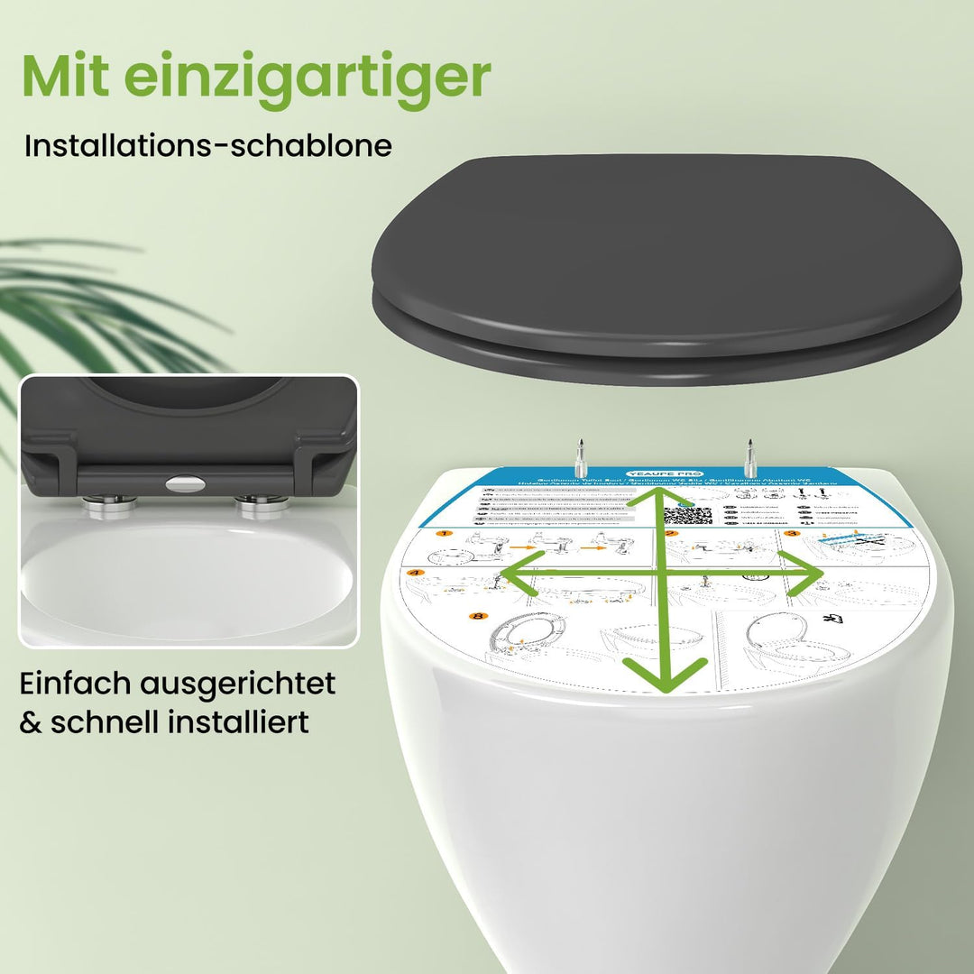 YEAUPE PRO Toilettendeckel mit Absenkautomatik Oval, WC Sitz Duroplast, Grau | Klodeckel, Klobrille,
