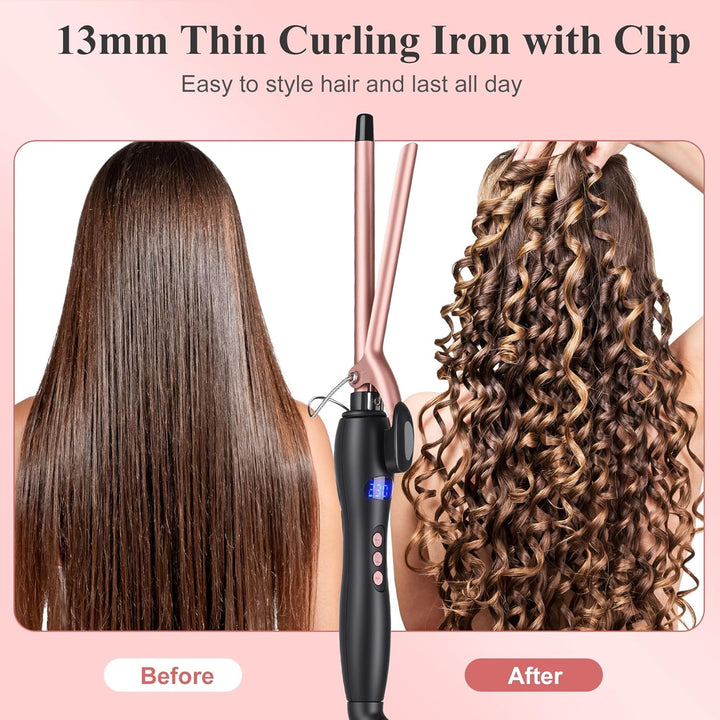Lockenstab 13mm, Lockenstäbe Kleine Enge Locken für alle Haartypen, LCD- 100-230°C, keramischer Lock