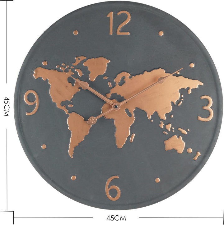 Rebecca Mobili Wanduhr, Metall Wanduhr, Welt Design, Dunkel Grau Kupfer Braun, Rund, Wohnzimmer Küch