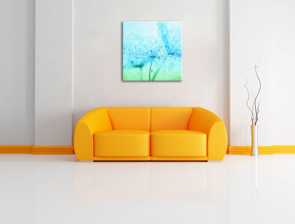 Pixxprint Pusteblume bedeckt mit Tropfen Pinsel Effekt, Format: 70x70 auf Leinwand, 70x70