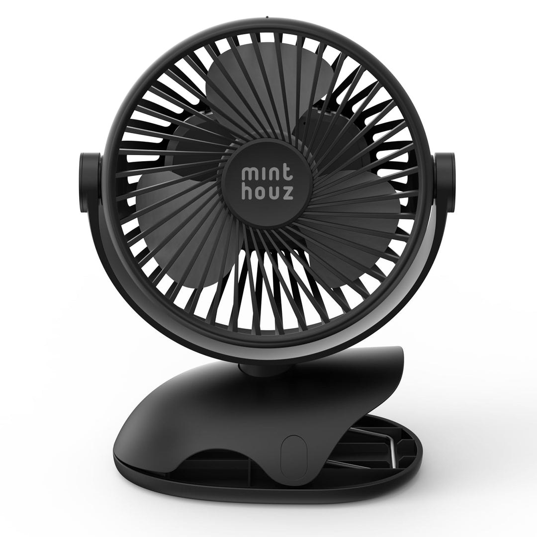 Minthouz USB-Tischventilator mit Clip | 7200mAh Ventilator Akku | 4 Geschwindigkeiten Tragbarer Mini