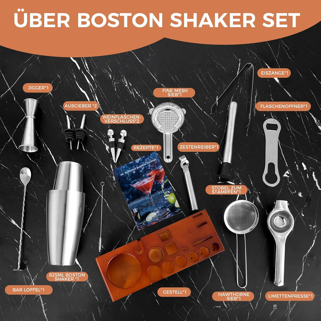 Sosayet Cocktail Set - 825ml Boston Shaker Geschenkset - Premium Cocktail Shaker Set aus Edelstahl m