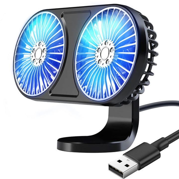 Auto Ventilator USB, Doppelköpfiger Ventilator Auto, Autoventilator mit 3 Geschwindigkeiten und Bunt