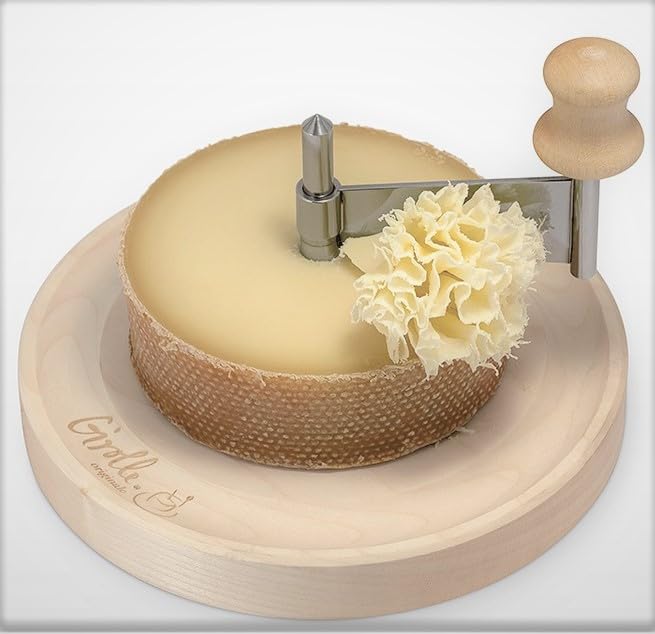 mini ORIGINAL LA GIROLLE AHORN-HOLZ kompakter KÄSEHOBEL FÜR TETE DE MOINE 1/2 Laib + CHOCOFLEUR SCHO