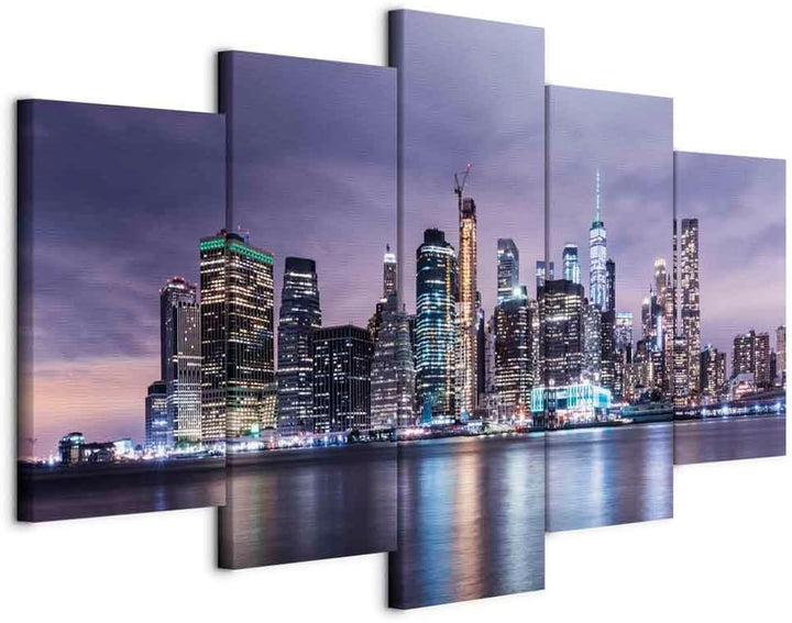 murando - Wandbilder XXL Stadt New York 150x75cm 5 tlg - Wand Deko Leinwand Bilder Gross Wanddeko Wo