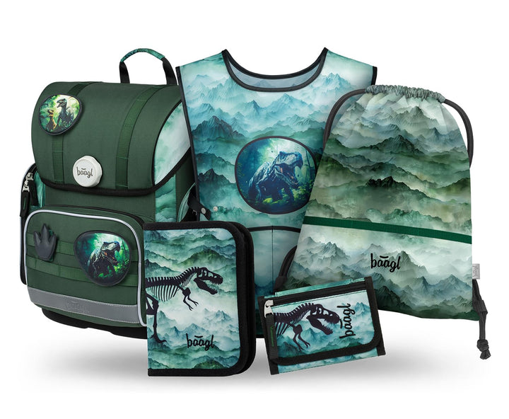 Baagl Schulranzen Jungen Set 5 Teilig (Ergo Schultasche für 1. Klasse, Mäppchen, Turnbeutel, Schürze
