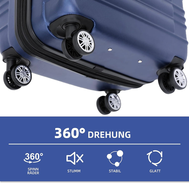 BEIBYE Zwillingsrollen Reisekoffer Koffer Trolleys Hartschale M-L-XL-Set (Dunkelblau, Set) Dunkelbla