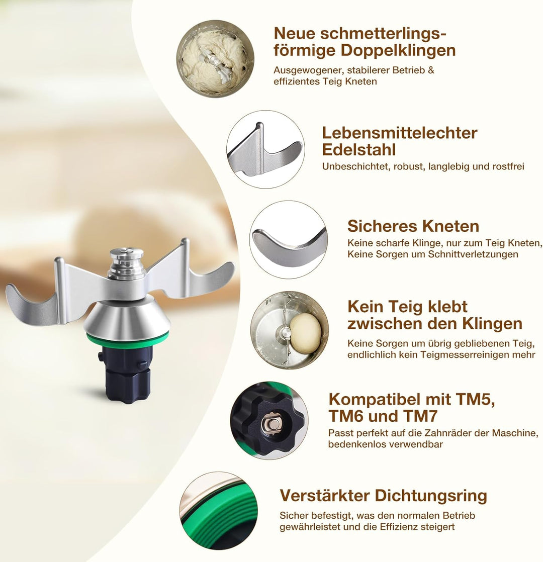 Teigmesser für Thermomix TM7/TM6/TM5 mit Teiglöser, Edelstahl Teigmesser für Thermomix Zubehör, Effi