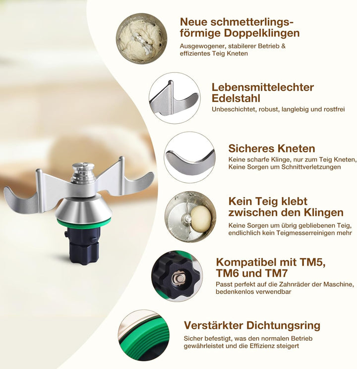 Teigmesser für Thermomix TM7/TM6/TM5 mit Teiglöser, Edelstahl Teigmesser für Thermomix Zubehör, Effi