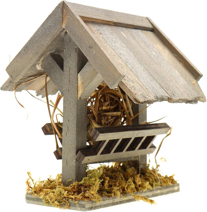 ELLUG Krippenzubehör Set 5tlg. Zubehörteile aus Holz: Futterkrippe, Kochstelle, Lagerfeuer mit LED,