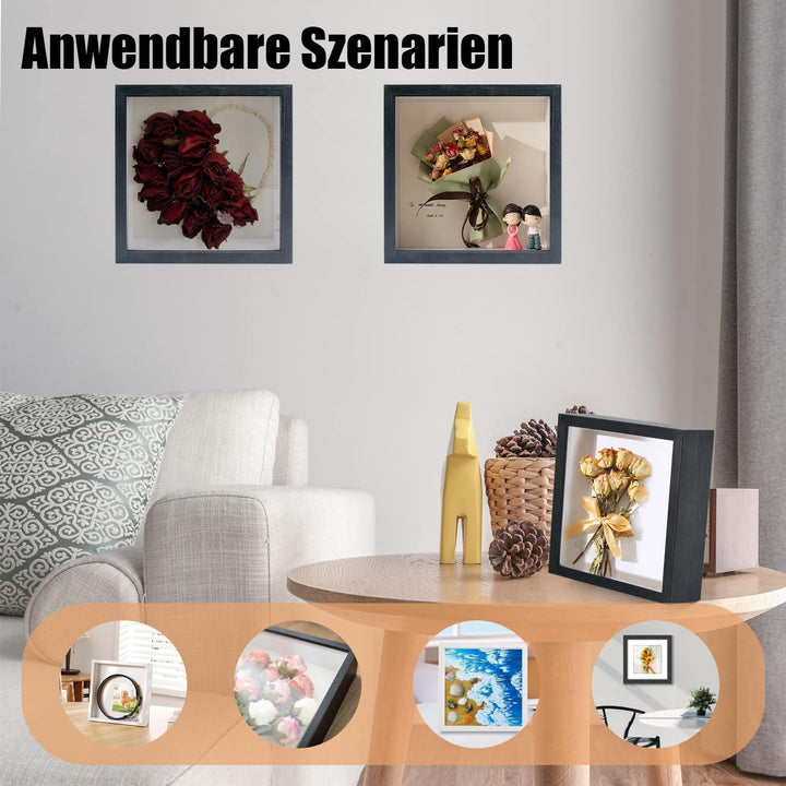 Bilderrahmen zum Befüllen, 3D Fotorahmen 30 x 30 cm, Tiefer Rahmen für Wand & Desktop, 3D Objektrahm