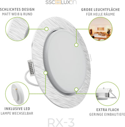 SSC-LUXon RX-3 Einbauleuchte 10er Set LED Einbaustrahler rund Alu gebürstet - extra flacher Deckensp