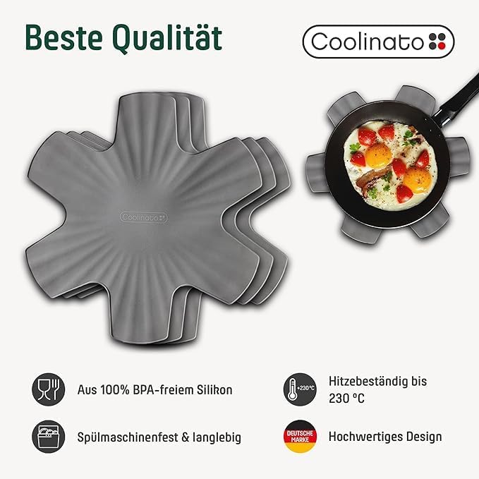 Coolinato 9er Set Pfannenschoner aus Silikon, 35 cm, grau, Topfuntersetzer, Pfannenschutz Stapelschu