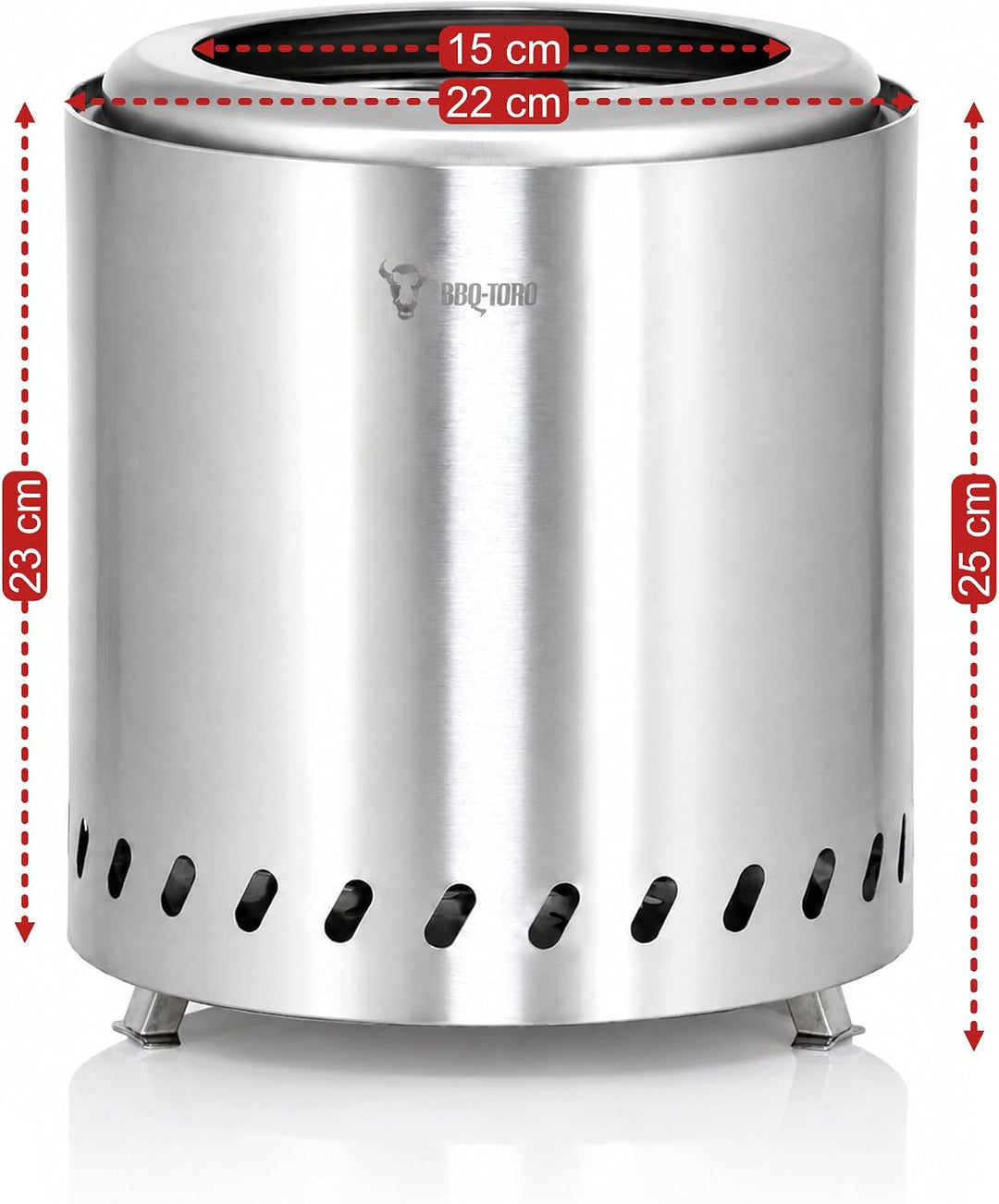 BBQ-Toro Edelstahl Feuerstelle raucharm | Silber, Ø 22 x (H) 25 cm | raucharmer Feuerkorb, Feuerscha