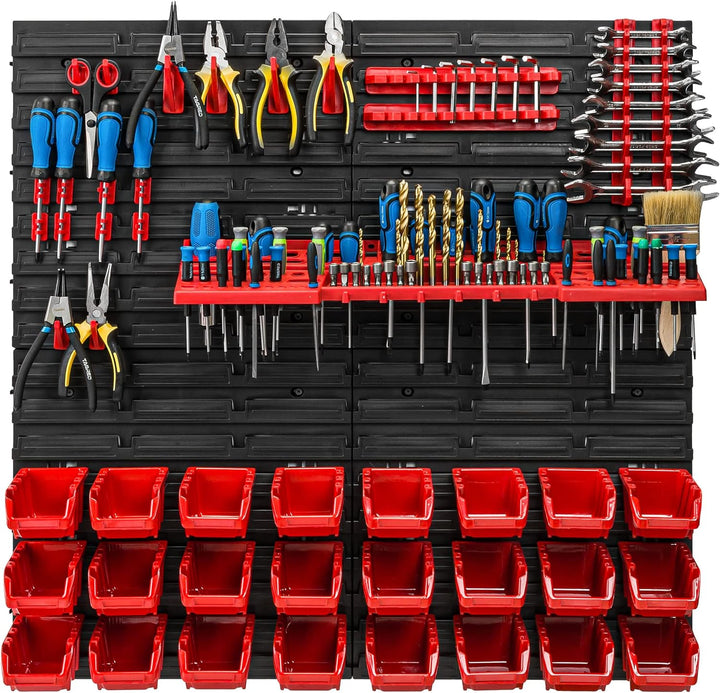 Lagersystem Werkstattregal | 78 x 78 cm | 24 stck. Box | Wandregal mit Werkzeughalterungen und Stape