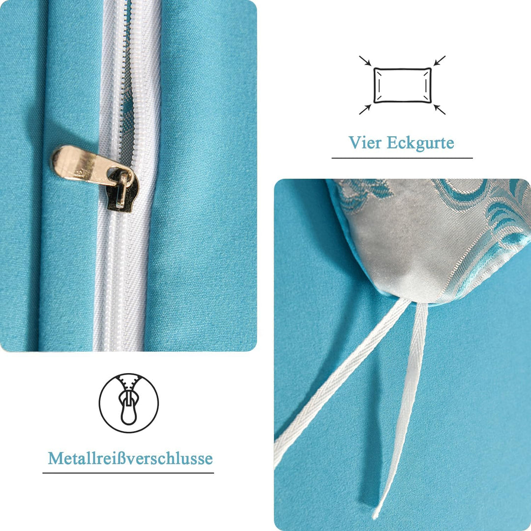 Tospass Satin Bettwäsche 155x220 Blau Microfaser 2Teilig Himmelblau Jacquard Stickerei Prozess Blume