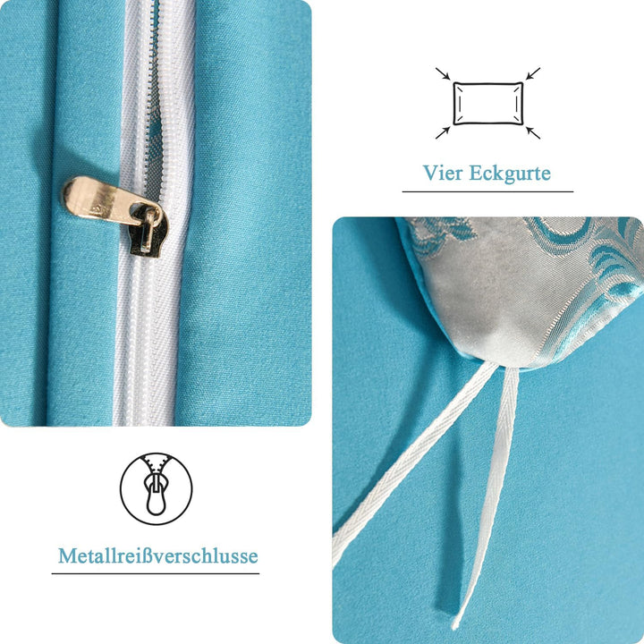 Tospass Satin Bettwäsche 155x220 Blau Microfaser 2Teilig Himmelblau Jacquard Stickerei Prozess Blume