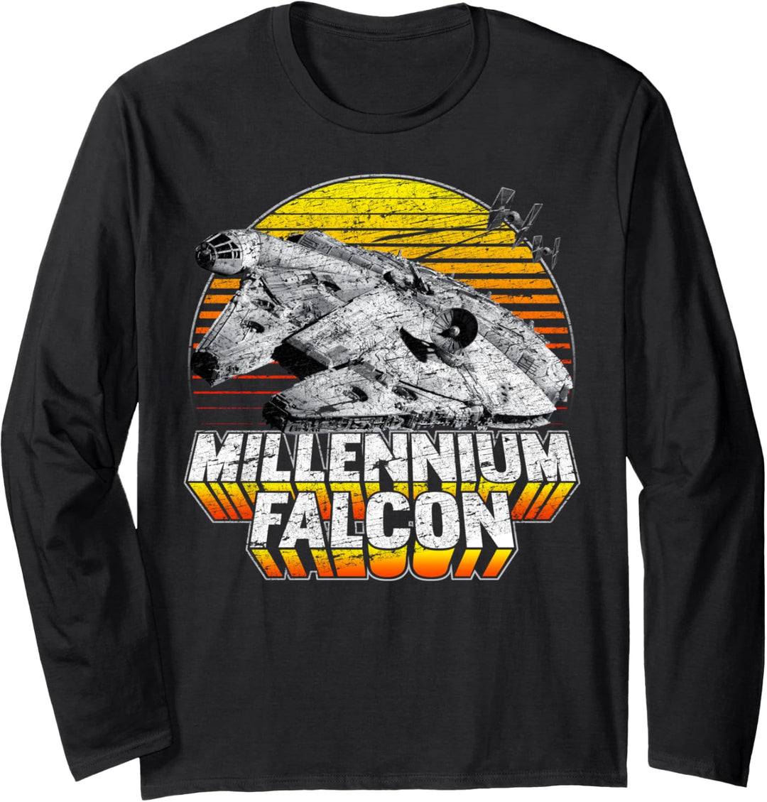 Star Wars Millennium Falcon Striped Retro Poster Langarmshirt