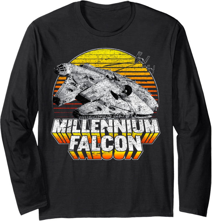 Star Wars Millennium Falcon Striped Retro Poster Langarmshirt
