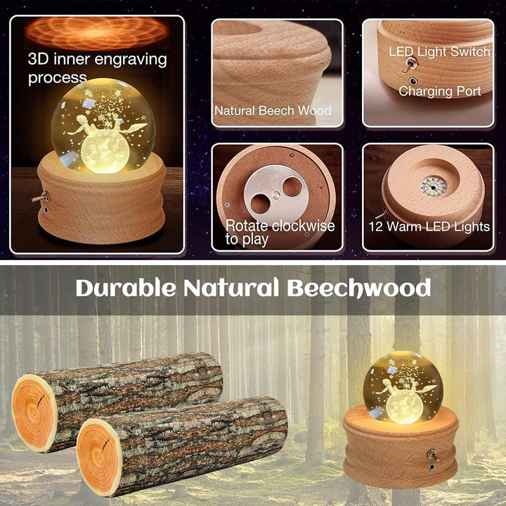 JOIENDY Spieluhr mit Kristallkugel 360°Rotation Base 3D Kristallkugel 70mm Kugelglas Geschenk für We