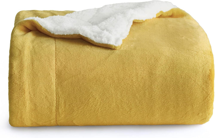 BEDSURE Decke Sofa Kuscheldecke Gelb - warm Sherpa Sofaüberwurf Decke, Dicke Sofadecke Couchdecke, 1
