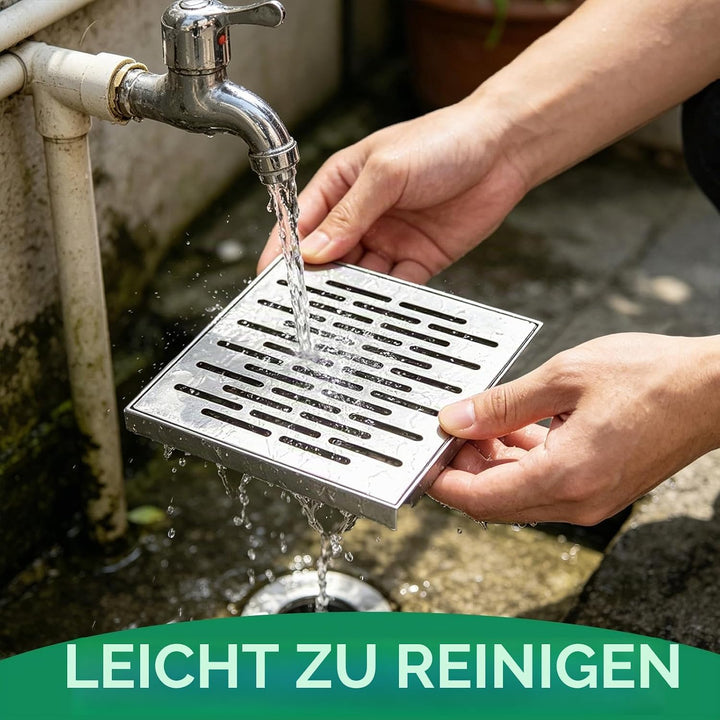 Bodenablauf mit Rahmen, Edelstahl Abflussgitter Quadratisch Bodenablauf Aussenbereich Abfluss Bodena