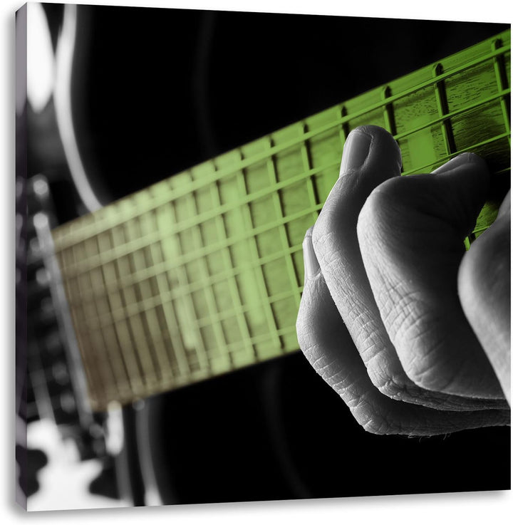 Pixxprint Mann spielt auf E-Gitarre schwarz/weiss, Format: 70x70 auf Leinwand, 70x70