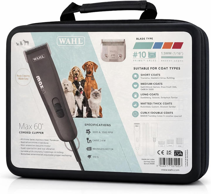 Max 60 Profi Hunde Schermaschine, Tierschermaschine mit bürstenlosem Motor, 2 Geschwindigkeiten, 1,5