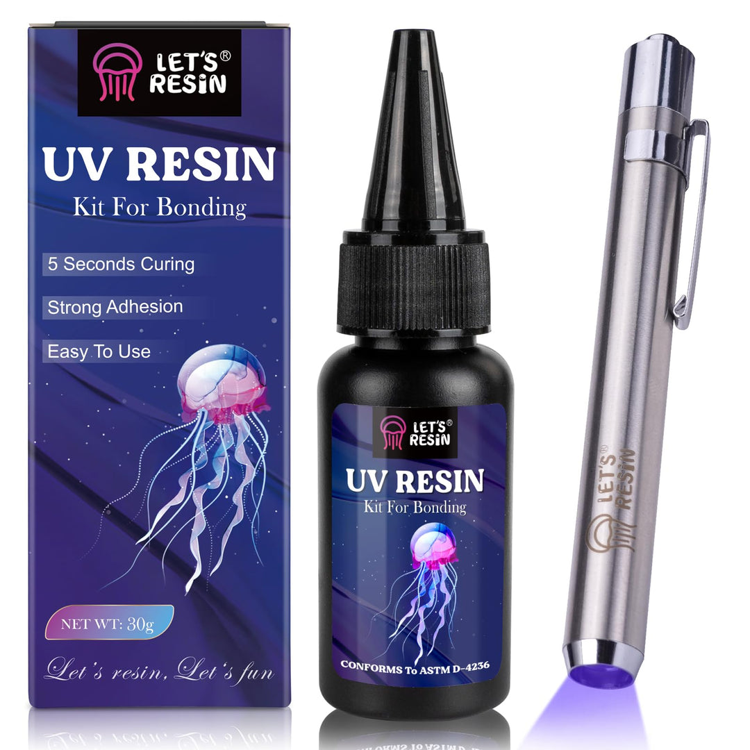 LET'S RESIN UV Resin Set mit UV Lampe, 30g UV Kleber mit lampe, Kleben & Aushärten in Sekunden, Schm
