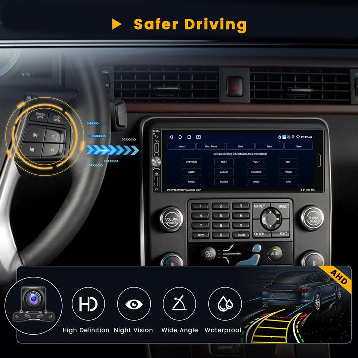 Hikity 1 din Android 15 [2+64G] Autoradio mit Knöpfe Wireless CarPlay Android Auto Mirror Link, 6.9"