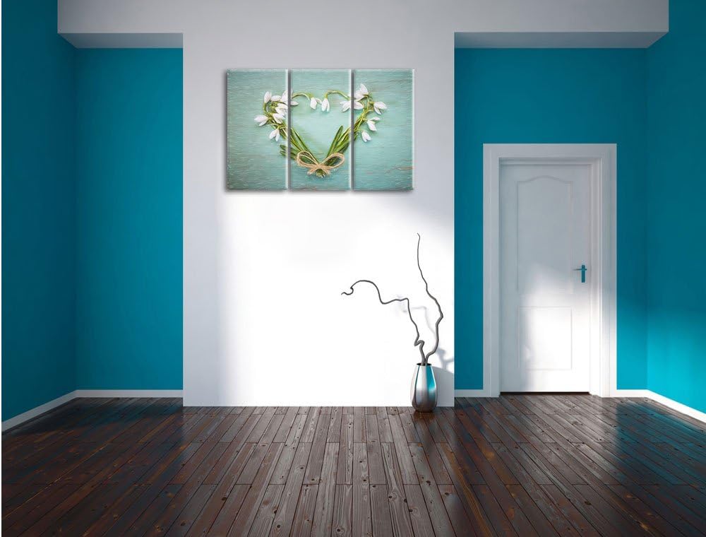 Pixxprint Herz aus Blumen Kunst Buntstift Effekt 3-Teiler Leinwandbild 120x80 Bild auf Leinwand