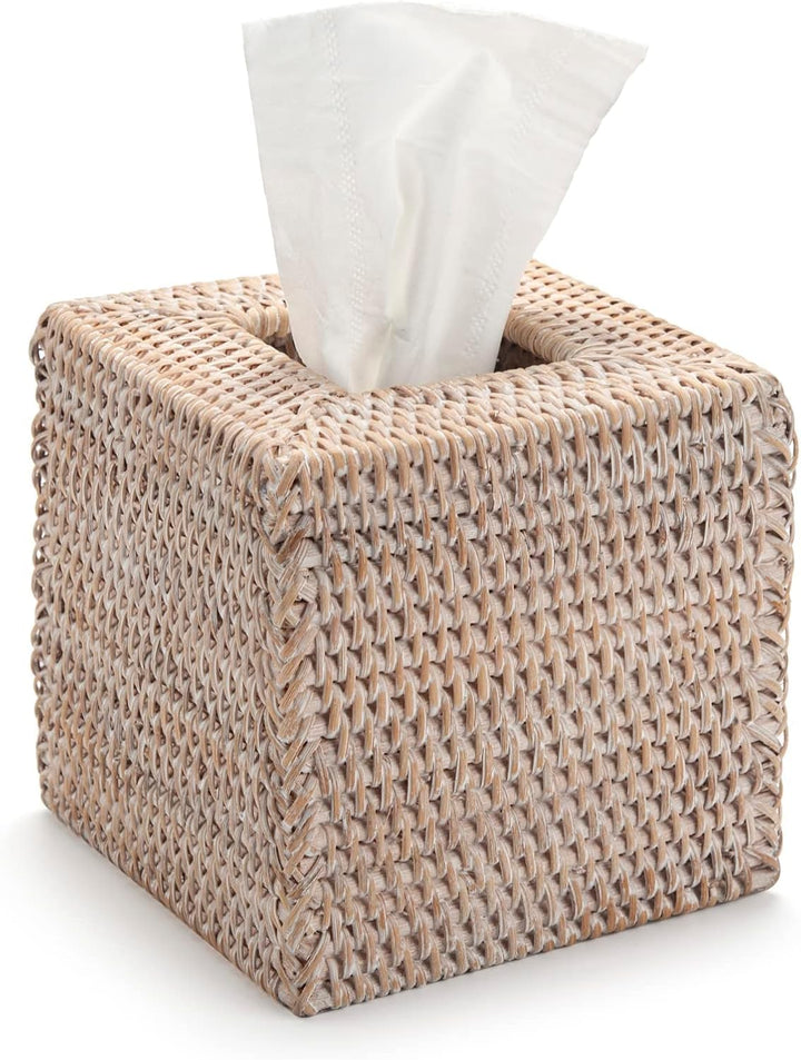 Kosmetiktücherbox aus Rattan, Quadratische Geflochtener Tücherbox Halter, Gewebter Gesichtstuchhalte