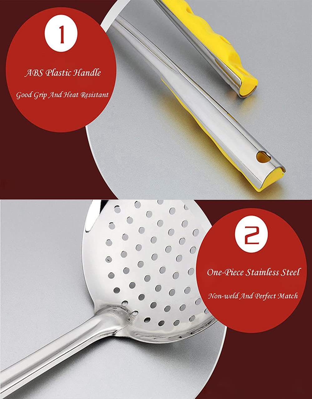 TENTA KITCHEN Dia 12CM Stainless Steel Skimmer/Slotted Spoon/Strainer Ladle with ABS Plastic Heat Re