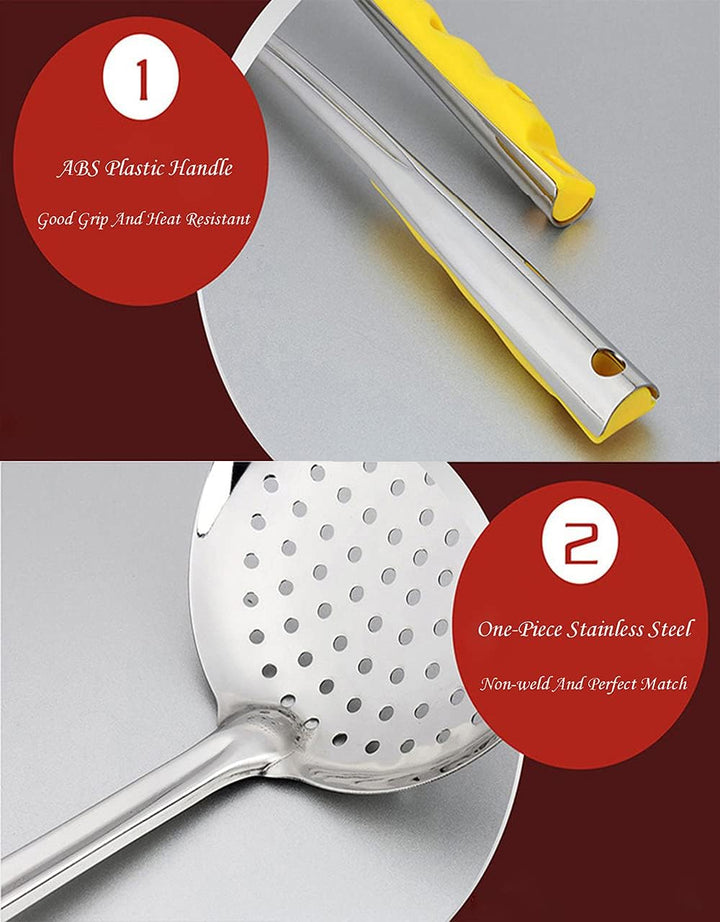 TENTA KITCHEN Dia 12CM Stainless Steel Skimmer/Slotted Spoon/Strainer Ladle with ABS Plastic Heat Re