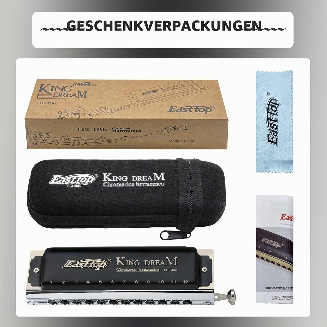 East Top Chromatische Mundharmonika C 12 Loch 48 Tune Professionelle Musikinstrument für professione