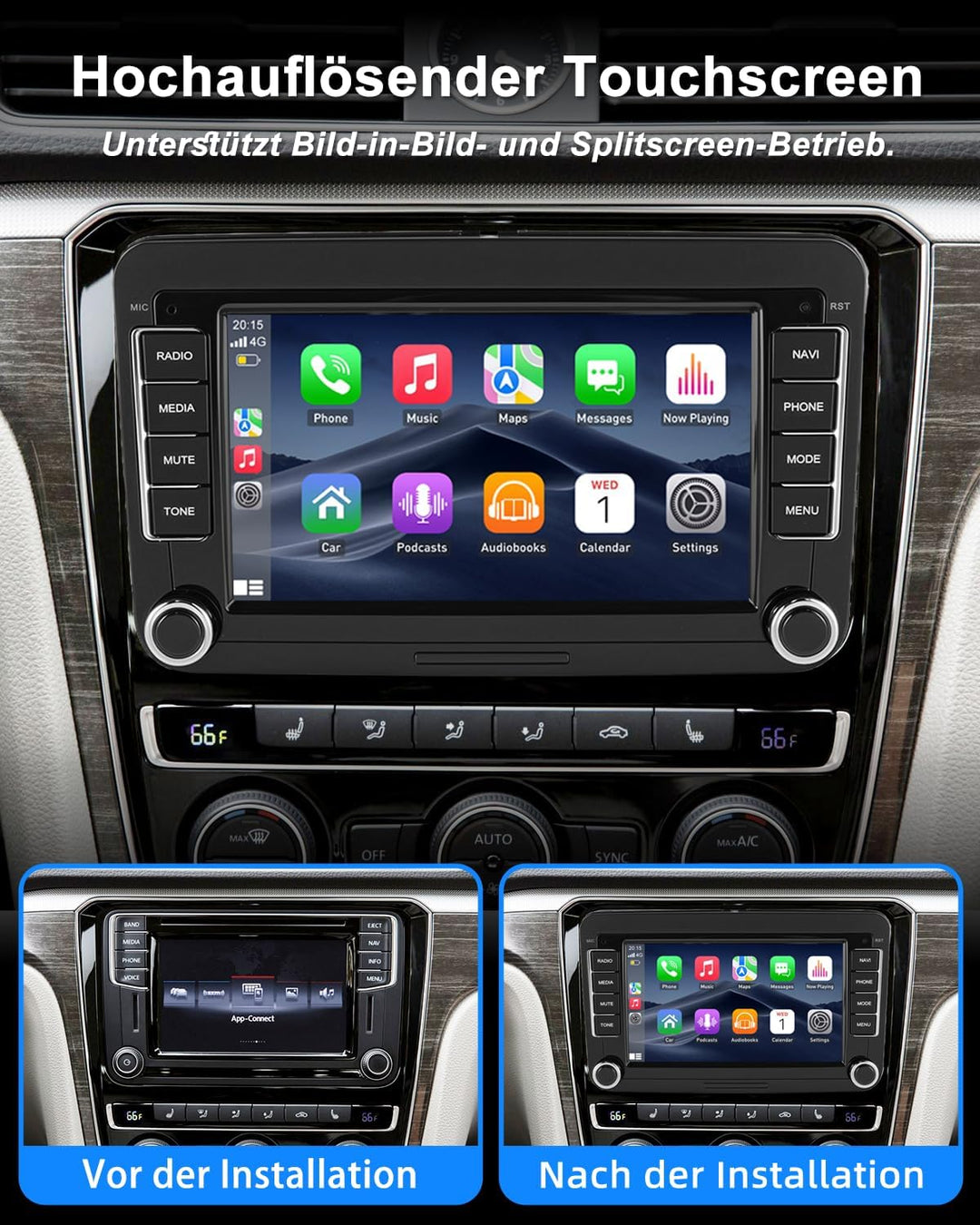 ESSGOO 4+64G Android 15 Autoradio CarPlay und Android Auto Für VW Caddy Golf MK5 6 Polo Passat Seat
