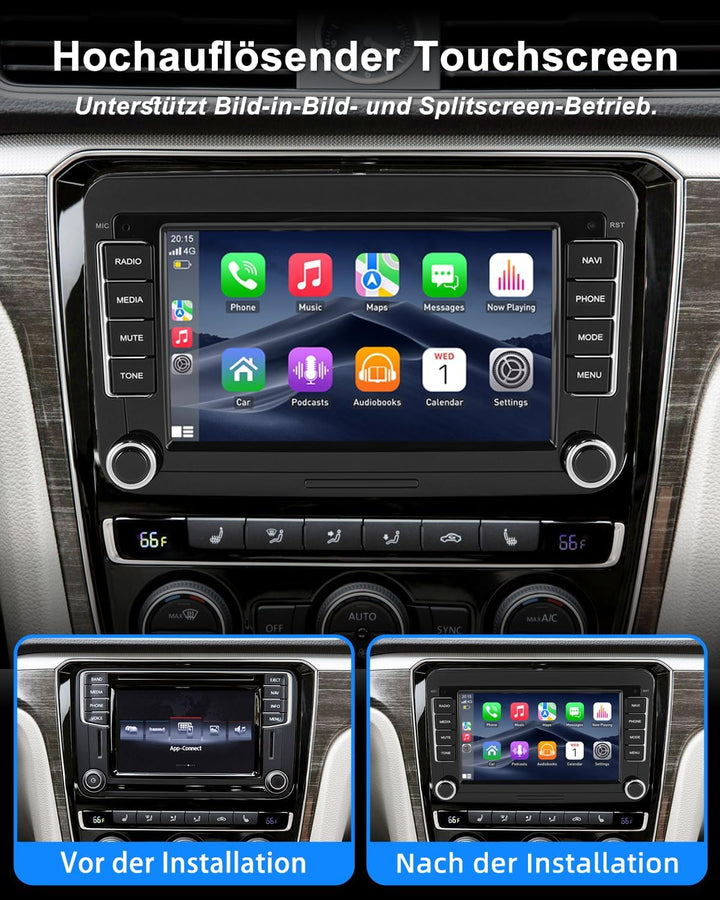 ESSGOO 4+64G Android 15 Autoradio CarPlay und Android Auto Für VW Caddy Golf MK5 6 Polo Passat Seat