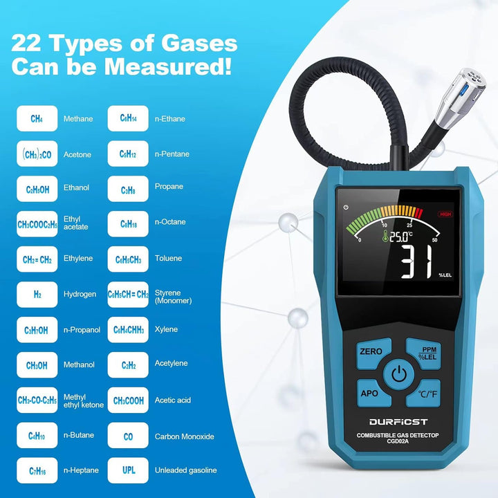 Gaslecksuchgerät, DURFICST Tragbarer Gasmelder Erdgas, Alarmierbarer Gas Detector zur Messung von Er