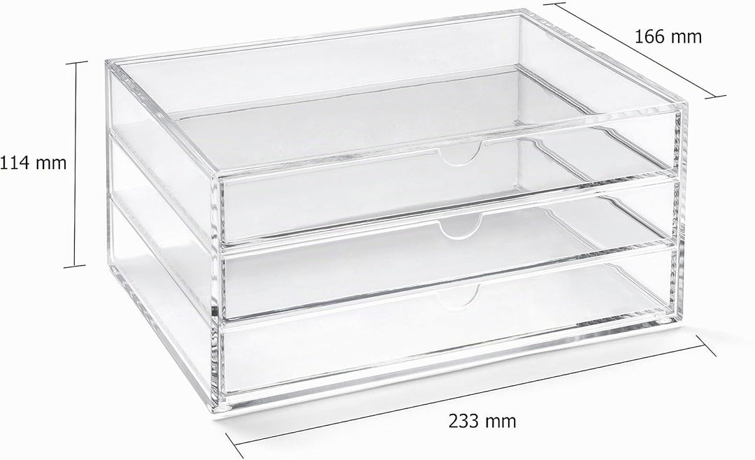 OSCO A3277 Magazin mit 3 Schubladen aus klarem Acryl, Gross, durchsichtig 16.6T x 23.3B x 11.4H cm (