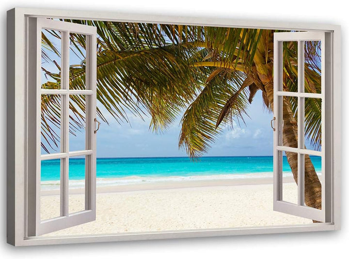 Feeby Leinwandbild XXL Landschaft Wandbild Fenster-Illusion mehrfarbig 120x80 cm 120L x 80B cm M_149