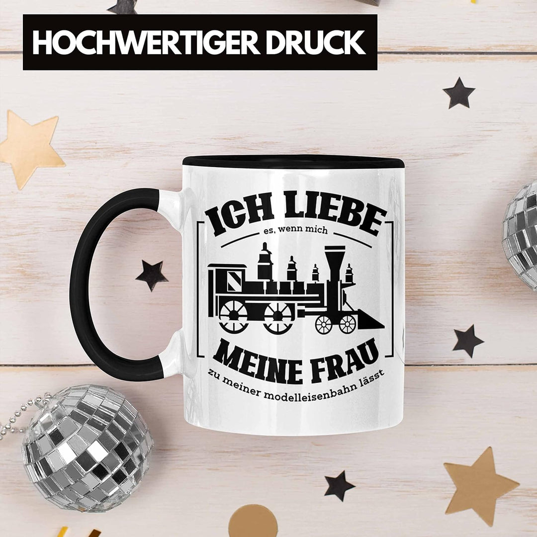 Trendation - Lustige Modelleisenbahn Tasse Geschenk für Eisenbahner (Schwarz), Schwarz