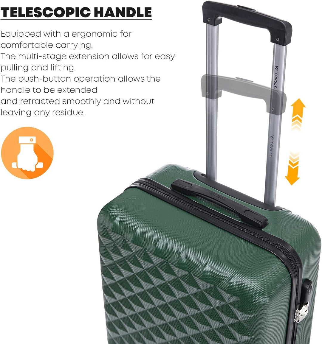Koffer Suitcase M Dunkelgrün, Trolley Reisekoffer, Kabinenkoffer Rollkoffer Handgepäck mit 4 Rollen