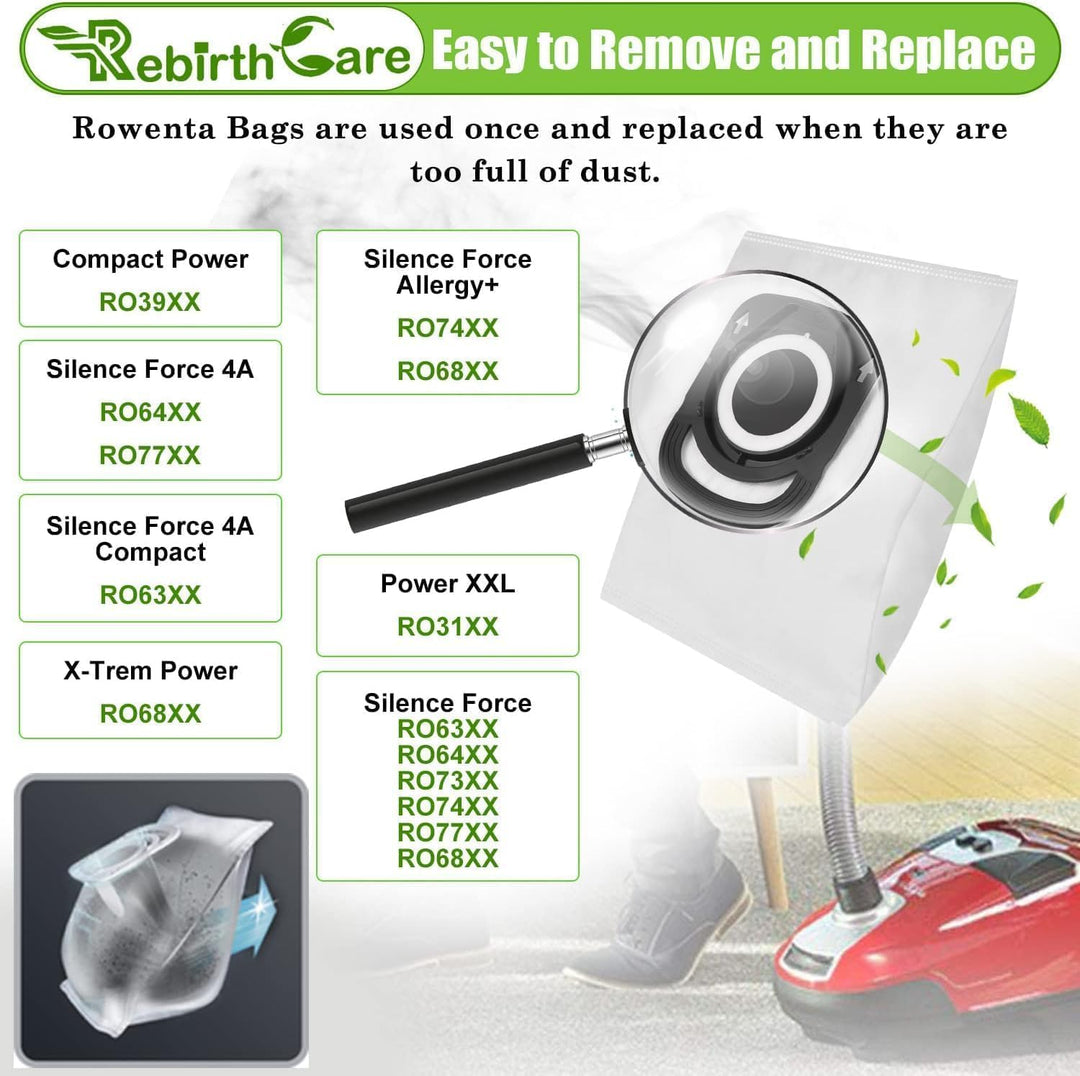 Rebirthcare 10 Stück Staubsaugerbeutel für Rowenta Hygiene+ ZR200520 ZR200720 ZR200920 Staubbeutel B