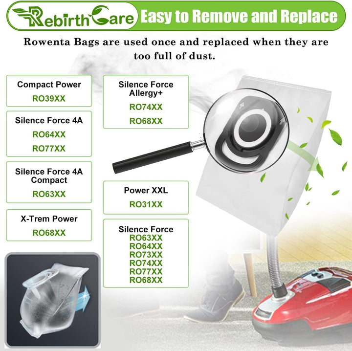 Rebirthcare 10 Stück Staubsaugerbeutel für Rowenta Hygiene+ ZR200520 ZR200720 ZR200920 Staubbeutel B