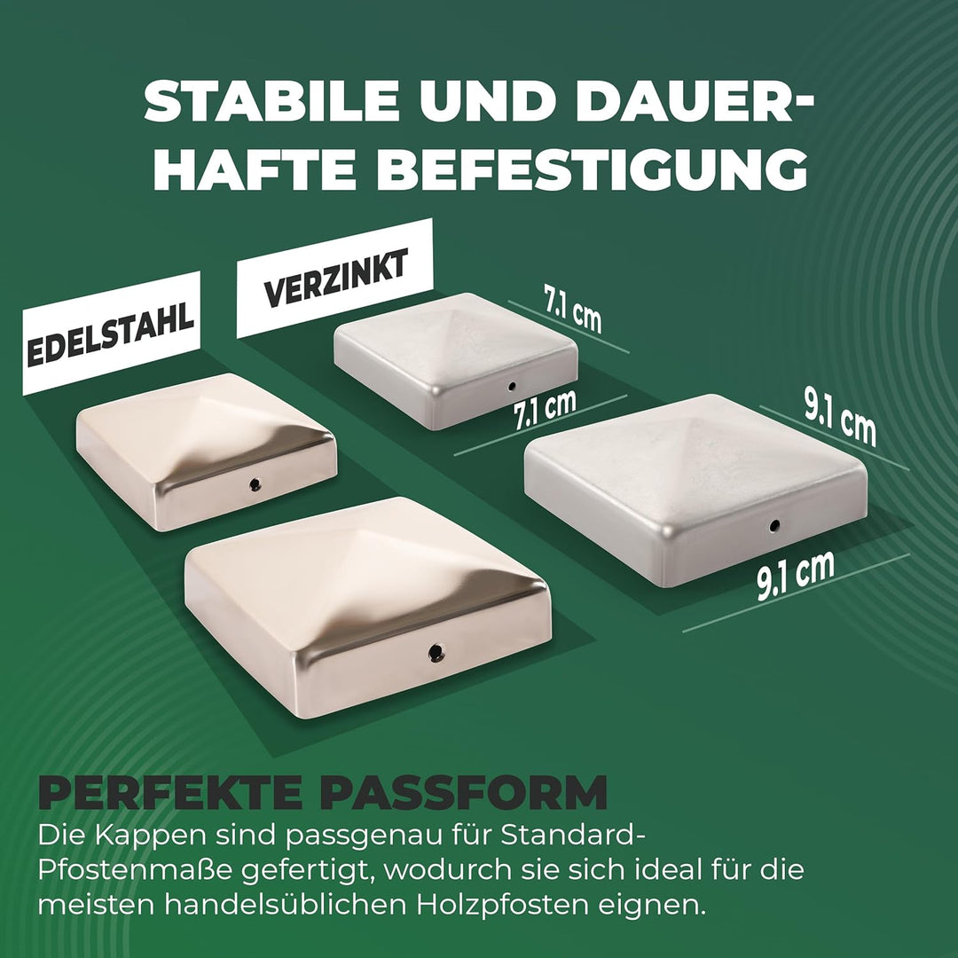 Novatool 20x Edelstahl Pfostenkappen Sparset 71x71mm mit Schrauben, Pfostenabdeckung Pfostenkappe 7,